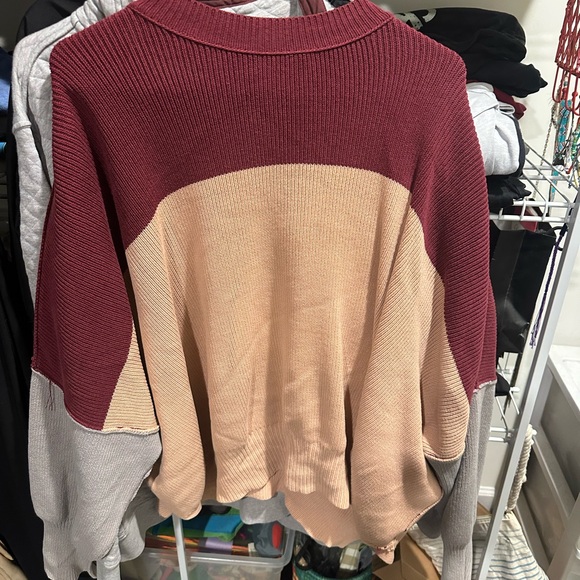 Free People Sweaters - Free People Burgundy, Beige, and Gray Sweater